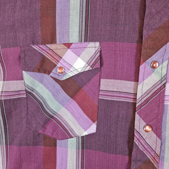 American Hero Pink Windowpane Plaid Pearl Snap Large Long Sleeve Western Shirt - Picture 4 of 14